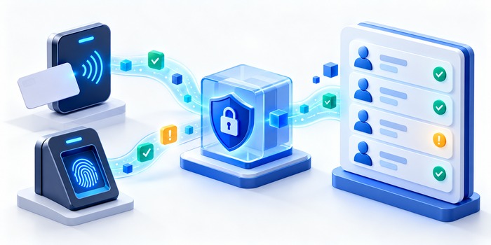 Kết nối thiết bị quét thẻ, vân tay và phần mềm để tích hợp dữ liệu chấm công