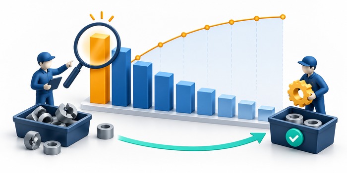 Dùng Pareto để xác định nhóm lỗi cần ưu tiên xử lý