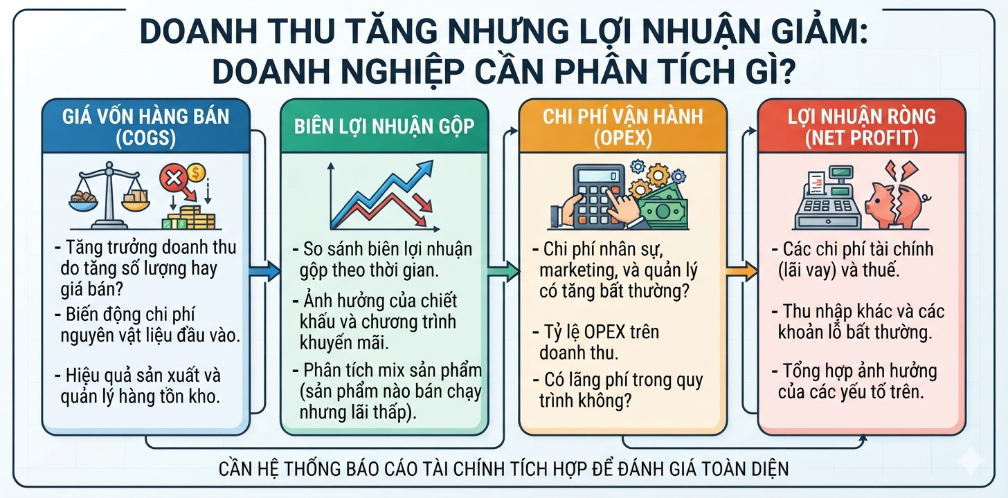 Doanh thu tăng nhưng lợi nhuận giảm: doanh nghiệp cần phân tích gì?