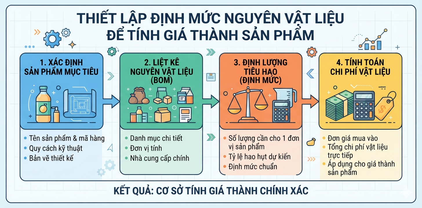 Thiết lập định mức nguyên vật liệu để tính giá thành sản phẩm