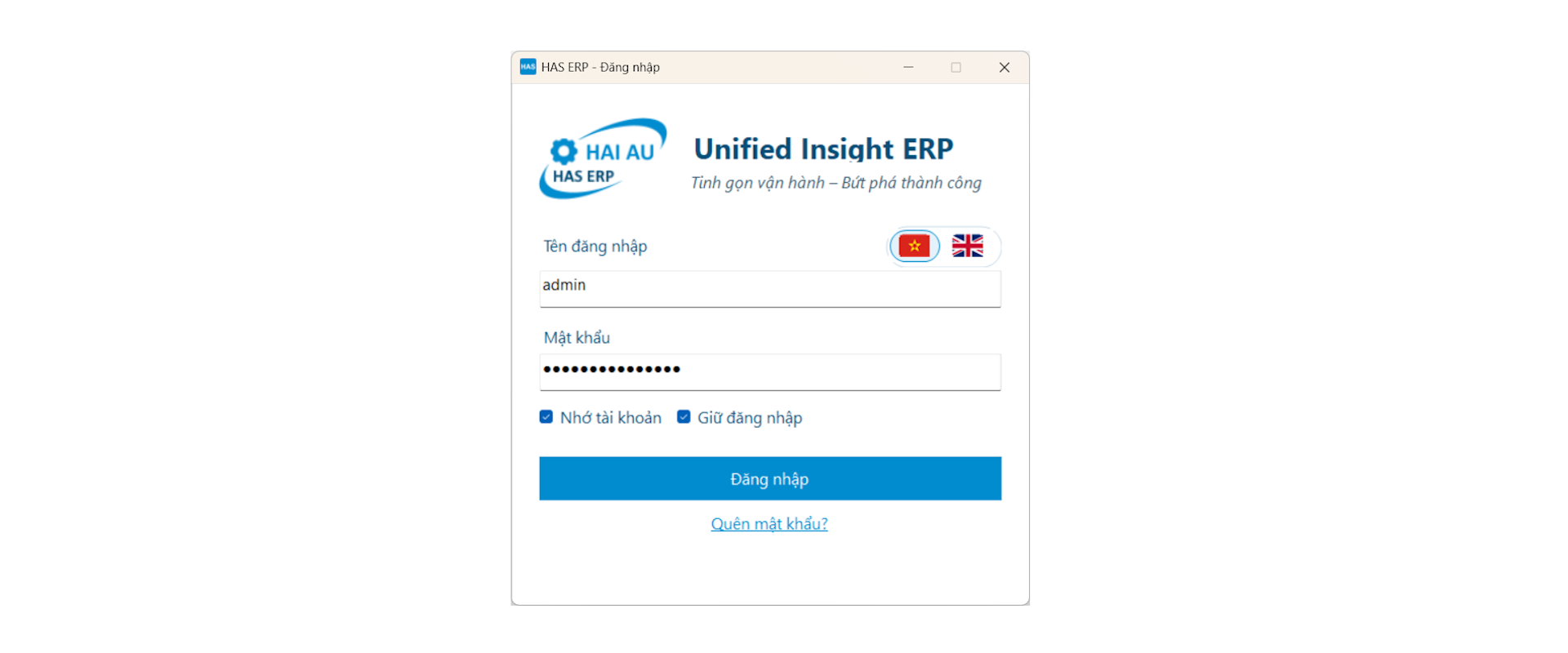 HAS ERP Windows — Đăng nhập